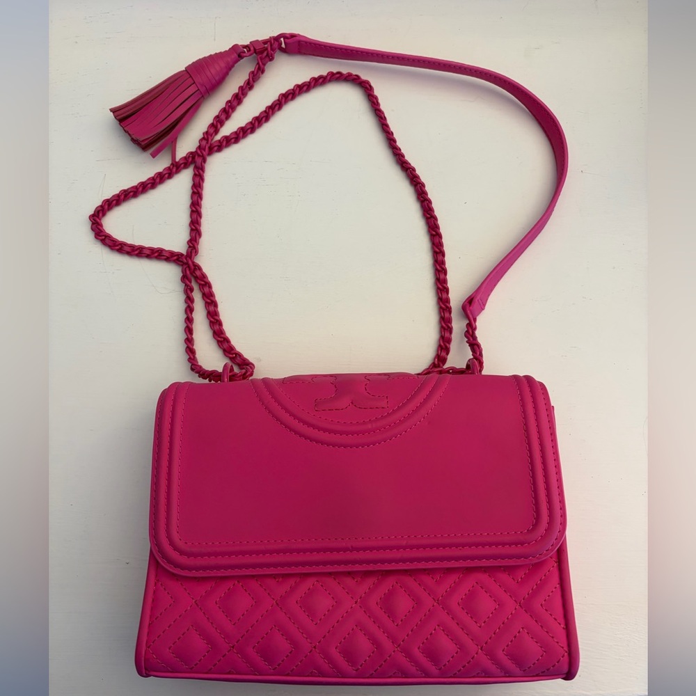 Tory Burch Quilted Shoulder/cross body bag in Hot Pink